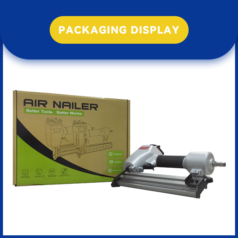 Professional assembling sofa frame using pneumatic nailer at 45-degree angle