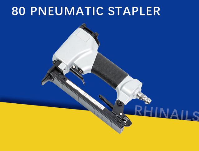 Rhinails 8016 staple gun securing wooden crate joints with 21GA staples